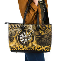 New Zealand Darts Leather Tote Bag Maori Koru Dartboard Gold Flame LT05 - Polynesian Pride