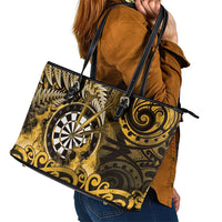 New Zealand Darts Leather Tote Bag Maori Koru Dartboard Gold Flame LT05 - Polynesian Pride