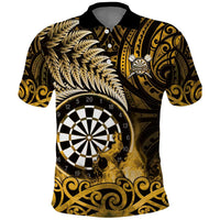Personalised New Zealand Darts Polo Shirt Maori Koru Dartboard Gold Flame