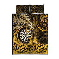 New Zealand Darts Quilt Bed Set Maori Koru Dartboard Gold Flame