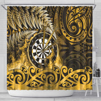 New Zealand Darts Shower Curtain Maori Koru Dartboard Gold Flame LT05 - Polynesian Pride