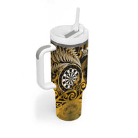 Personalised New Zealand Darts Tumbler With Handle Maori Koru Dartboard Gold Flame