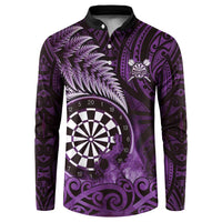 Personalised New Zealand Darts Button Sweatshirt Maori Koru Dartboard Purple Flame