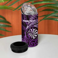 Personalised New Zealand Darts 4 in 1 Can Cooler Tumbler Maori Koru Dartboard Purple Flame