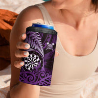Personalised New Zealand Darts 4 in 1 Can Cooler Tumbler Maori Koru Dartboard Purple Flame