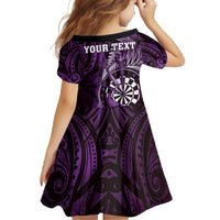 Personalised New Zealand Darts Family Matching Off The Shoulder Long Sleeve Dress and Hawaiian Shirt Maori Koru Dartboard Purple Flame