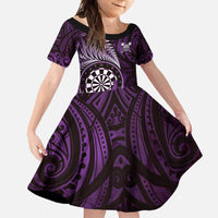 Personalised New Zealand Darts Family Matching Summer Maxi Dress and Hawaiian Shirt Maori Koru Dartboard Purple Flame