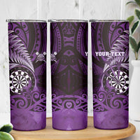 Personalised New Zealand Darts Skinny Tumbler Maori Koru Dartboard Purple Flame