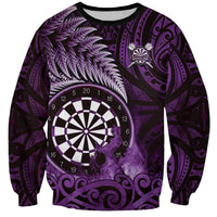 Personalised New Zealand Darts Sweatshirt Maori Koru Dartboard Purple Flame