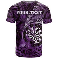 Personalised New Zealand Darts T Shirt Maori Koru Dartboard Purple Flame