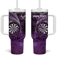 Personalised New Zealand Darts Tumbler With Handle Maori Koru Dartboard Purple Flame