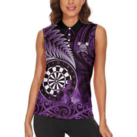 Personalised New Zealand Darts Women Sleeveless Polo Shirt Maori Koru Dartboard Purple Flame