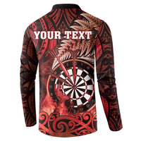 Personalised New Zealand Darts Button Sweatshirt Maori Koru Dartboard Red Flame LT05 - Polynesian Pride
