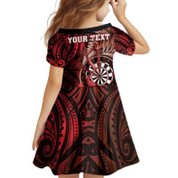 Personalised New Zealand Darts Family Matching Off The Shoulder Long Sleeve Dress and Hawaiian Shirt Maori Koru Dartboard Red Flame