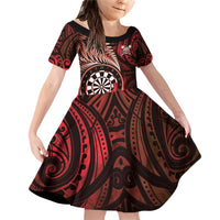 Personalised New Zealand Darts Family Matching Off Shoulder Short Dress and Hawaiian Shirt Maori Koru Dartboard Red Flame