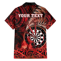Personalised New Zealand Darts Family Matching Puletasi and Hawaiian Shirt Maori Koru Dartboard Red Flame LT05 - Polynesian Pride