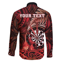 Personalised New Zealand Darts Family Matching Puletasi and Hawaiian Shirt Maori Koru Dartboard Red Flame LT05 - Polynesian Pride