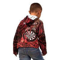 Personalised New Zealand Darts Kid Hoodie Maori Koru Dartboard Red Flame