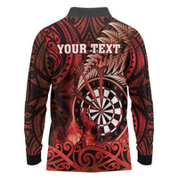 Personalised New Zealand Darts Long Sleeve Polo Shirt Maori Koru Dartboard Red Flame LT05 - Polynesian Pride