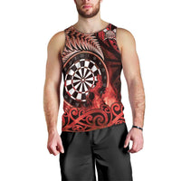 Personalised New Zealand Darts Men Tank Top Maori Koru Dartboard Red Flame