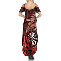 Personalised New Zealand Darts Summer Maxi Dress Maori Koru Dartboard Red Flame