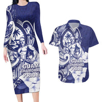 Guam Chief Quipuha Couples Matching Long Sleeve Bodycon Dress and Hawaiian Shirt Polynesian Pattern With Guasali Flowers