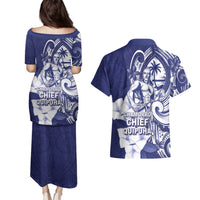 Guam Chief Quipuha Couples Matching Puletasi and Hawaiian Shirt Polynesian Pattern With Guasali Flowers