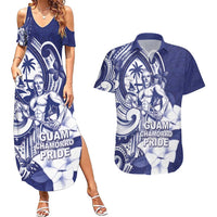 Guam Chief Quipuha Couples Matching Summer Maxi Dress and Hawaiian Shirt Polynesian Pattern With Guasali Flowers