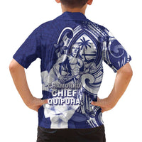 Guam Chief Quipuha Family Matching Off Shoulder Short Dress and Hawaiian Shirt Polynesian Pattern With Guasali Flowers