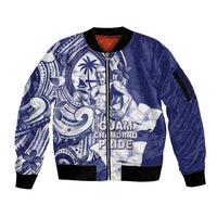 Guam Chief Quipuha Sleeve Zip Bomber Jacket Polynesian Pattern With Guasali Flowers