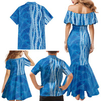 Hawaii Prince Kuhio Family Matching Mermaid Dress and Hawaiian Shirt Blue Hawaiian Lau Maia With Leis