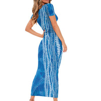 Hawaii Prince Kuhio Family Matching Short Sleeve Bodycon Dress and Hawaiian Shirt Blue Hawaiian Lau Maia With Leis