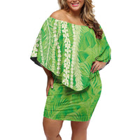 Hawaii Prince Kuhio Off Shoulder Short Dress Lime Green Hawaiian Lau Maia With Leis LT05 Women Green - Polynesian Pride