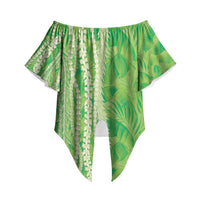 Hawaii Prince Kuhio Off Shoulder Wrap Waist Top Lime Green Hawaiian Lau Maia With Leis LT05 Green - Polynesian Pride
