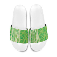 Hawaii Prince Kuhio Slide Sandals Lime Green Hawaiian Lau Maia With Leis LT05 Green - Polynesian Pride