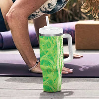 Hawaii Prince Kuhio Tumbler With Handle Lime Green Hawaiian Lau Maia With Leis LT05 - Polynesian Pride
