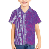 Hawaii Prince Kuhio Family Matching Off The Shoulder Long Sleeve Dress and Hawaiian Shirt Violet Hawaiian Lau Maia With Leis LT05 Son's Shirt Violet - Polynesian Pride