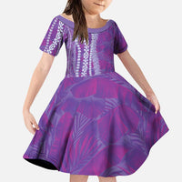 Hawaii Prince Kuhio Family Matching Tank Maxi Dress and Hawaiian Shirt Violet Hawaiian Lau Maia With Leis LT05 Daughter's Dress Violet - Polynesian Pride