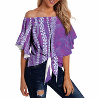Hawaii Prince Kuhio Off Shoulder Wrap Waist Top Violet Hawaiian Lau Maia With Leis LT05 - Polynesian Pride