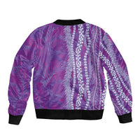 Hawaii Prince Kuhio Sleeve Zip Bomber Jacket Violet Hawaiian Lau Maia With Leis LT05 - Polynesian Pride