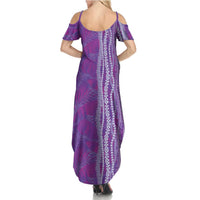Hawaii Prince Kuhio Summer Maxi Dress Violet Hawaiian Lau Maia With Leis LT05 - Polynesian Pride