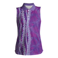 Hawaii Prince Kuhio Women Sleeveless Polo Shirt Violet Hawaiian Lau Maia With Leis