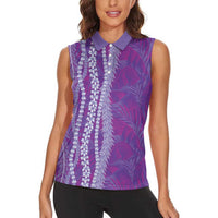 Hawaii Prince Kuhio Women Sleeveless Polo Shirt Violet Hawaiian Lau Maia With Leis