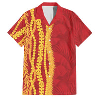 Hawaii Prince Kuhio Family Matching Long Sleeve Bodycon Dress and Hawaiian Shirt Red Hawaiian Lau Maia With Leis