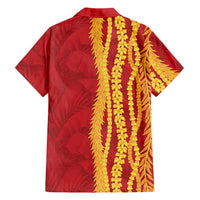 Hawaii Prince Kuhio Family Matching Long Sleeve Bodycon Dress and Hawaiian Shirt Red Hawaiian Lau Maia With Leis