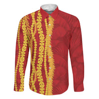 Hawaii Prince Kuhio Family Matching Long Sleeve Bodycon Dress and Hawaiian Shirt Red Hawaiian Lau Maia With Leis