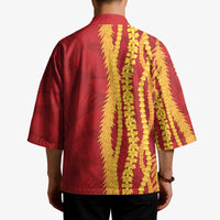 Hawaii Prince Kuhio Kimono Red Hawaiian Lau Maia With Leis LT05 - Polynesian Pride
