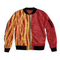 Hawaii Prince Kuhio Sleeve Zip Bomber Jacket Red Hawaiian Lau Maia With Leis LT05 Unisex Red - Polynesian Pride