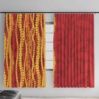 Hawaii Prince Kuhio Window Curtain Red Hawaiian Lau Maia With Leis LT05 With Hooks Red - Polynesian Pride