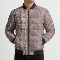 Hawaii Prince Kuhio Bomber Puffer Jacket Mocha Hawaiian Lau Maia With Leis LT05 - Polynesian Pride